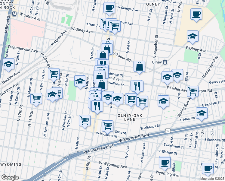 map of restaurants, bars, coffee shops, grocery stores, and more near 401 West Duncannon Avenue in Philadelphia