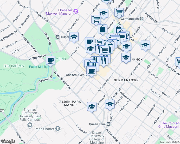map of restaurants, bars, coffee shops, grocery stores, and more near in Philadelphia