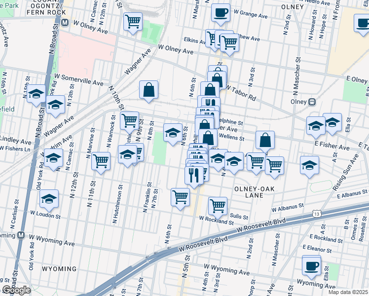 map of restaurants, bars, coffee shops, grocery stores, and more near 544 West Duncannon Avenue in Philadelphia