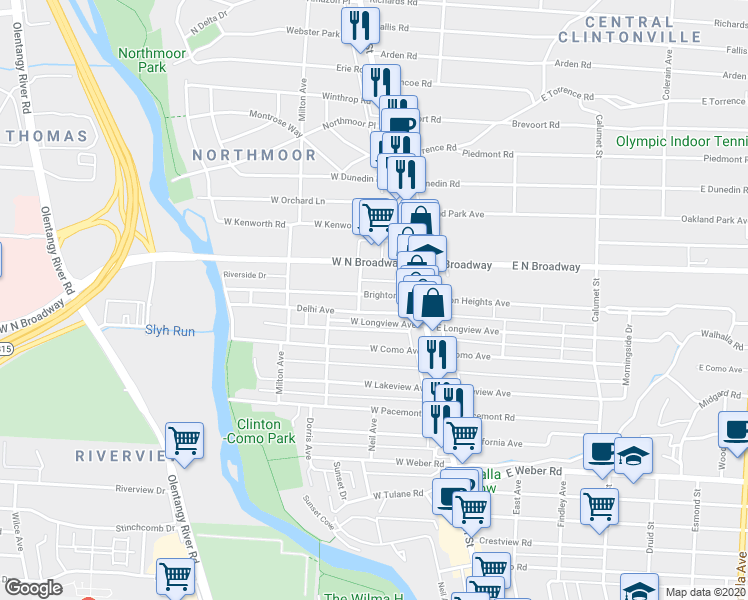 map of restaurants, bars, coffee shops, grocery stores, and more near 67 Brighton Road in Columbus
