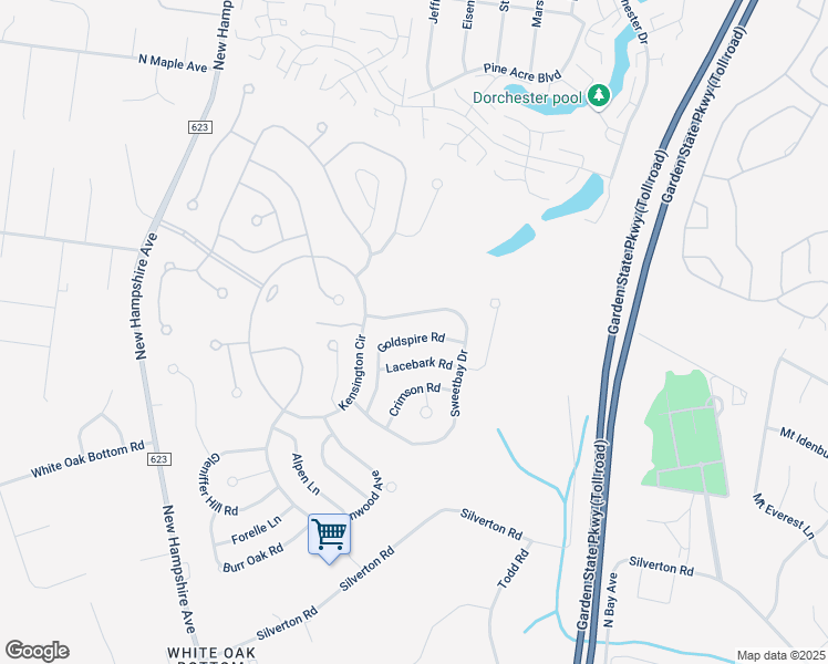 map of restaurants, bars, coffee shops, grocery stores, and more near 1632 Goldspire Road in Toms River