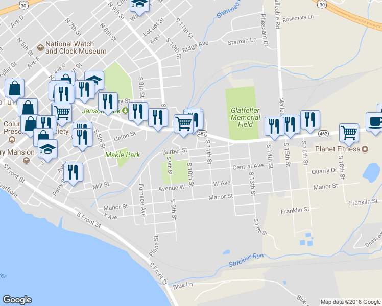 map of restaurants, bars, coffee shops, grocery stores, and more near 1001 Grinnell Ave in Columbia
