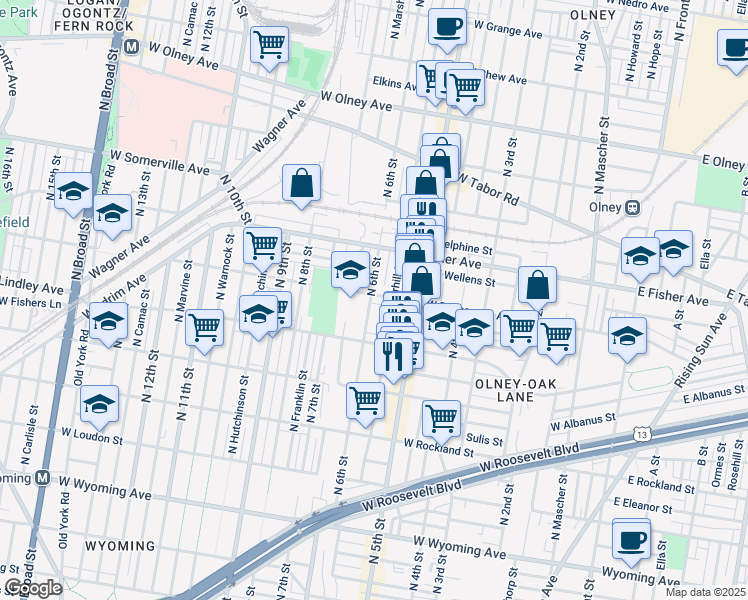 map of restaurants, bars, coffee shops, grocery stores, and more near 544 West Duncannon Avenue in Philadelphia