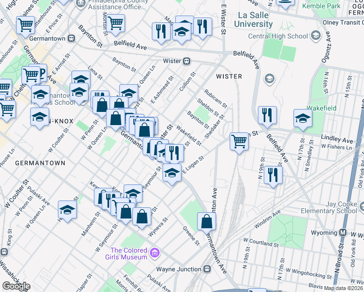 map of restaurants, bars, coffee shops, grocery stores, and more near 59 East Clapier Street in Philadelphia