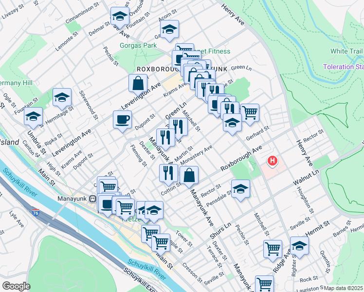 map of restaurants, bars, coffee shops, grocery stores, and more near 4362B Pechin Street in Philadelphia