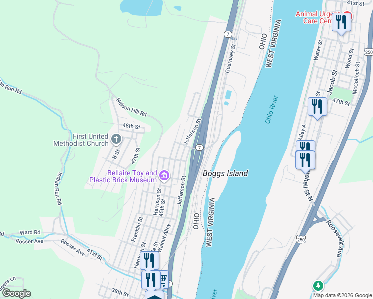 map of restaurants, bars, coffee shops, grocery stores, and more near 4763 Jefferson Street in Bellaire