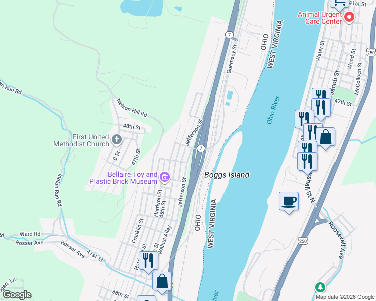 map of restaurants, bars, coffee shops, grocery stores, and more near 4763 Jefferson Street in Bellaire
