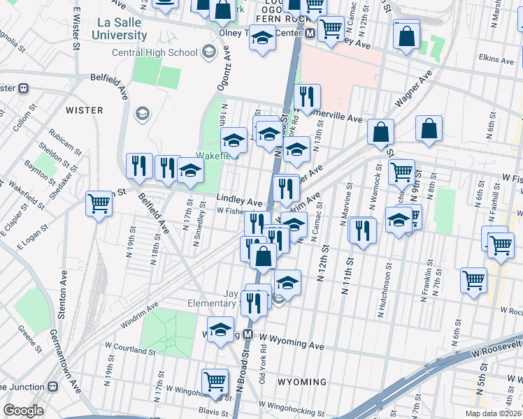 map of restaurants, bars, coffee shops, grocery stores, and more near in Philadelphia