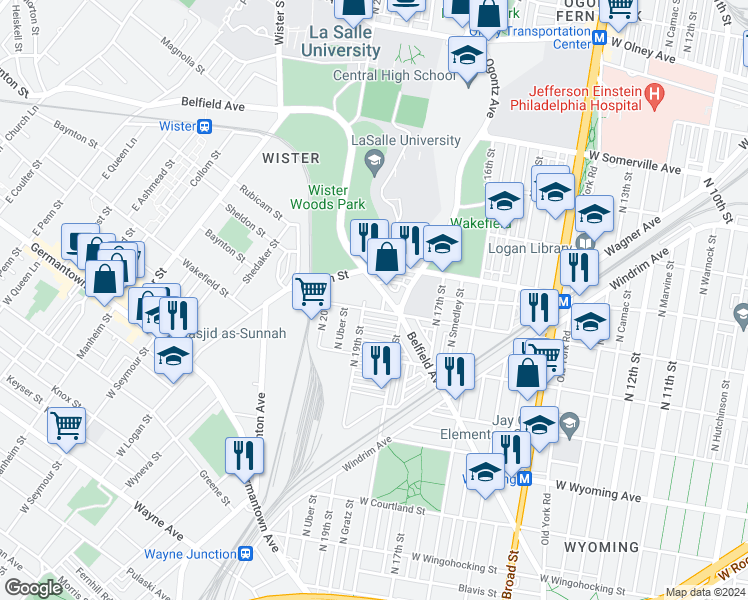 map of restaurants, bars, coffee shops, grocery stores, and more near 1835 W Ruscomb St in Philadelphia