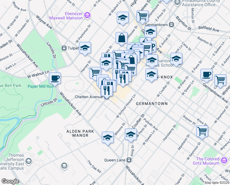 map of restaurants, bars, coffee shops, grocery stores, and more near 234 West Chelten Avenue in Philadelphia