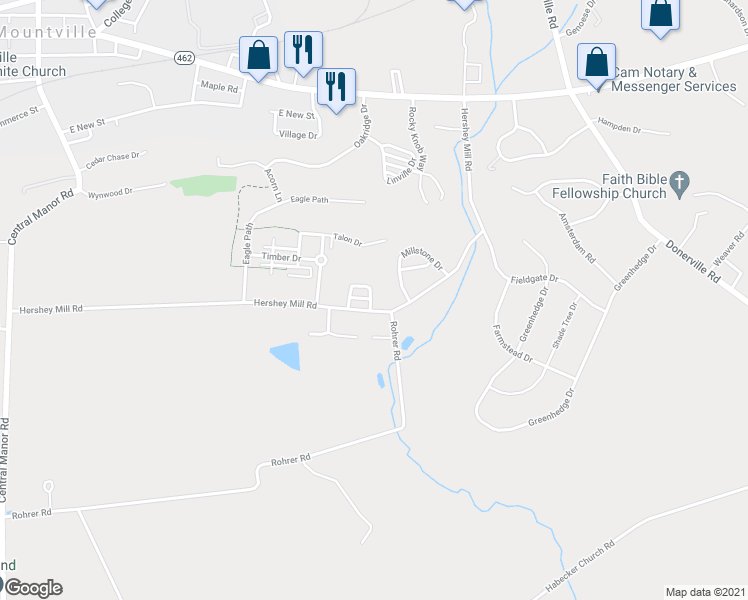 map of restaurants, bars, coffee shops, grocery stores, and more near 300 Horseshoe Loop in Mountville