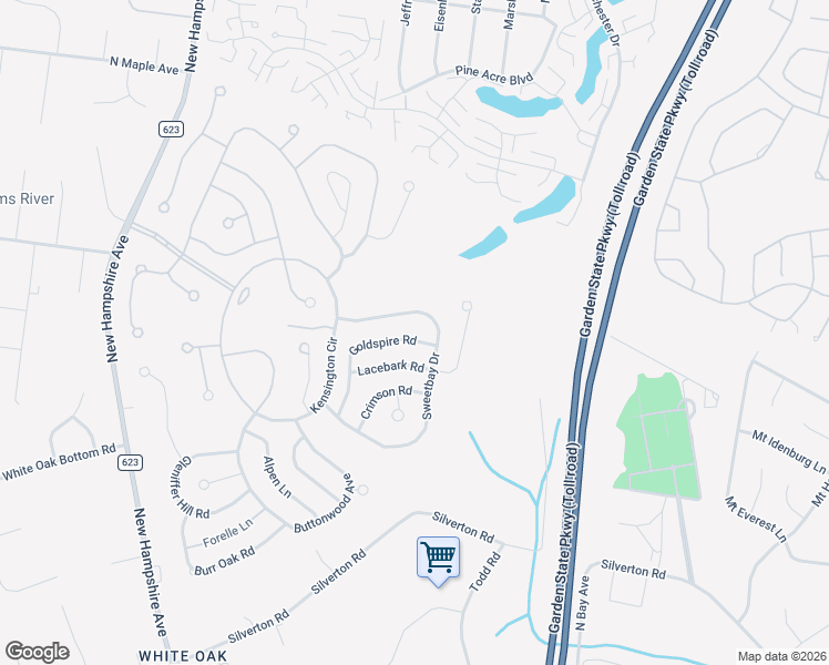 map of restaurants, bars, coffee shops, grocery stores, and more near 1664 Goldspire Road in Toms River