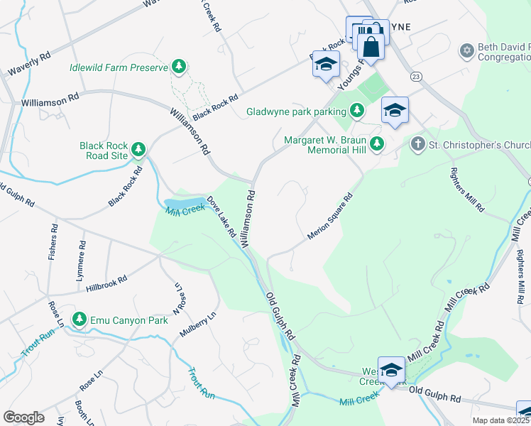 map of restaurants, bars, coffee shops, grocery stores, and more near 275 Glenmoor Rd in Gladwyne