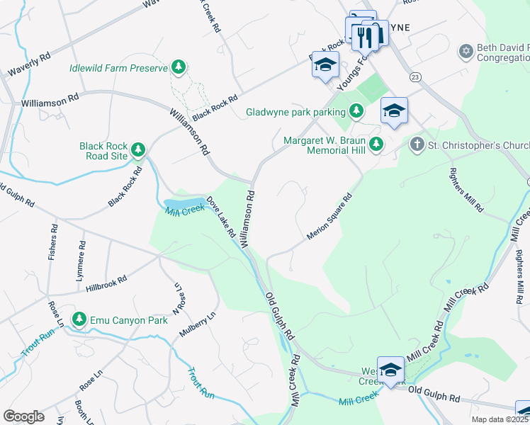 map of restaurants, bars, coffee shops, grocery stores, and more near 275 Glenmoor Rd in Gladwyne