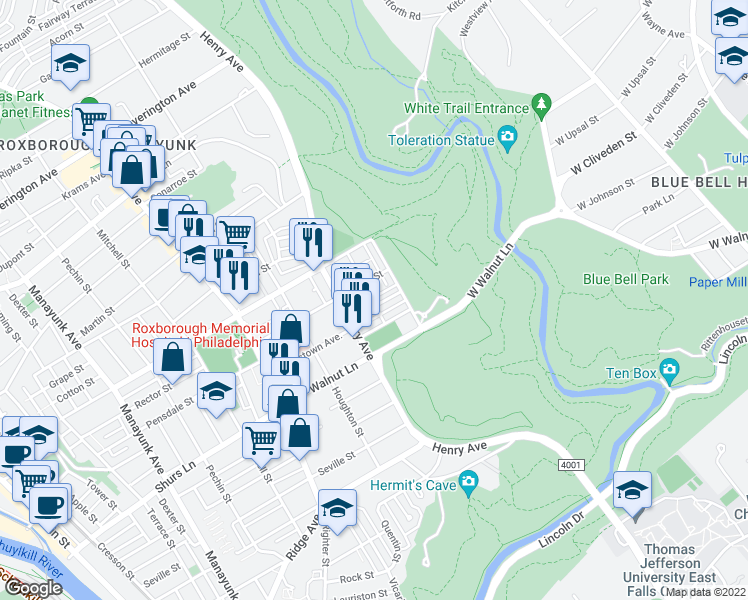 map of restaurants, bars, coffee shops, grocery stores, and more near 636 Jamestown Avenue in Philadelphia