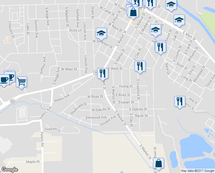 map of restaurants, bars, coffee shops, grocery stores, and more near 849 South Market Street in Troy