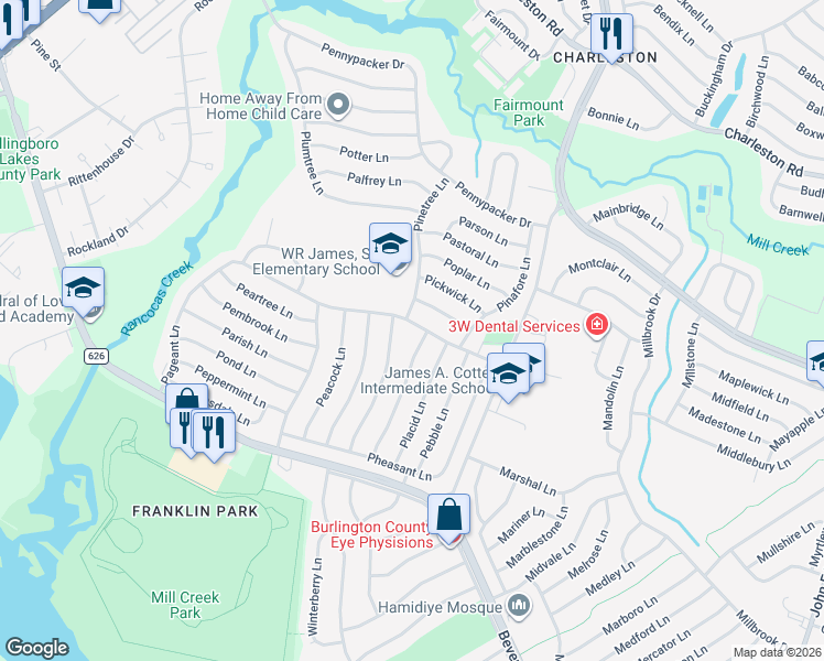map of restaurants, bars, coffee shops, grocery stores, and more near 194 Pageant Lane in Willingboro