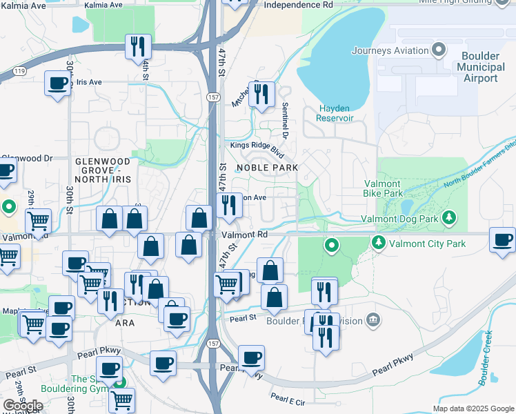 map of restaurants, bars, coffee shops, grocery stores, and more near 3004 Fulton Circle in Boulder
