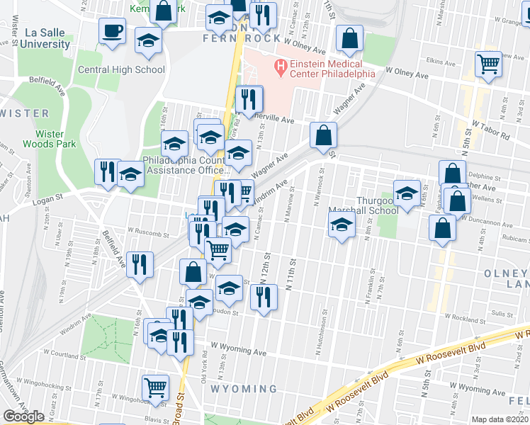 map of restaurants, bars, coffee shops, grocery stores, and more near 5107 North 13th Street in Philadelphia