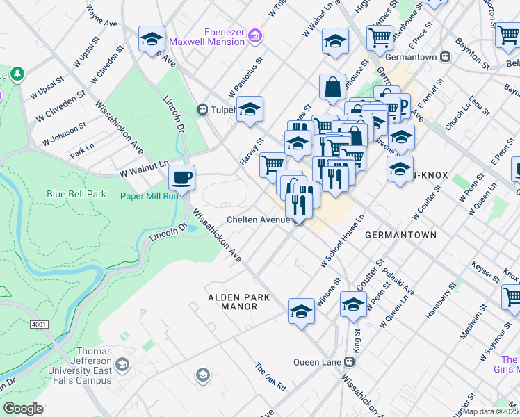 map of restaurants, bars, coffee shops, grocery stores, and more near 5801-23 Morris Street in Philadelphia