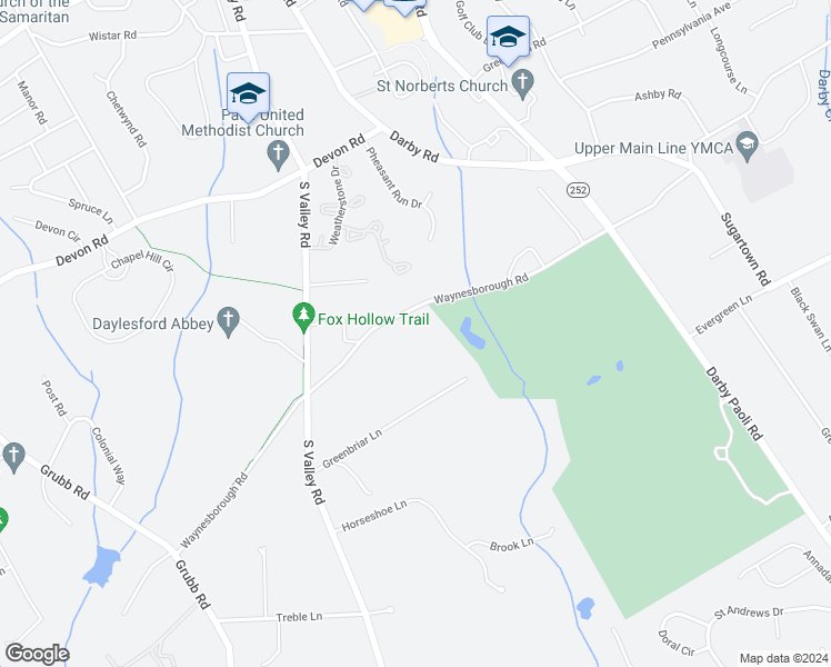 map of restaurants, bars, coffee shops, grocery stores, and more near 21 Waynesborough Road in Paoli