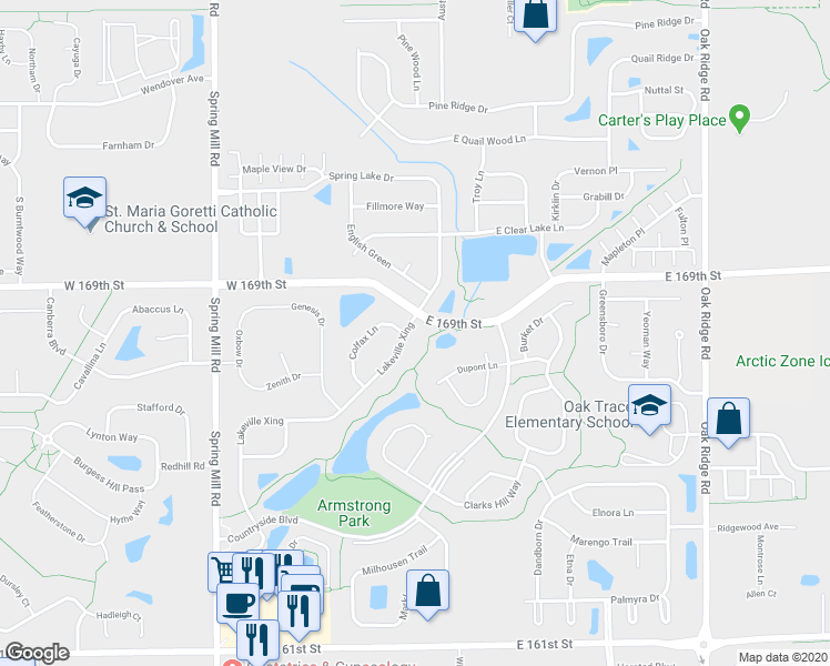 map of restaurants, bars, coffee shops, grocery stores, and more near 16801 Lakeville Crossing in Westfield