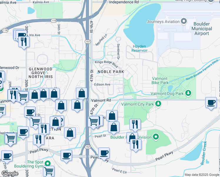 map of restaurants, bars, coffee shops, grocery stores, and more near 3004 Fulton Circle in Boulder