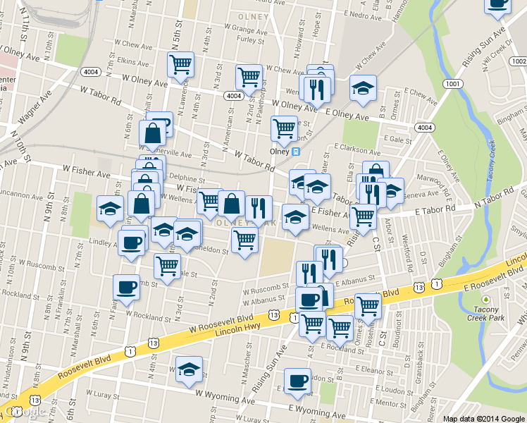 map of restaurants, bars, coffee shops, grocery stores, and more near 5236 North Mascher Street in Philadelphia