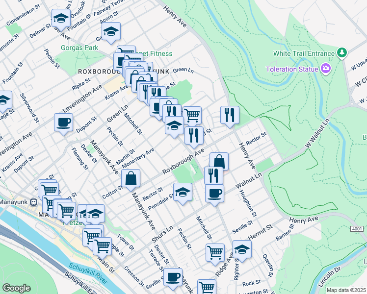 map of restaurants, bars, coffee shops, grocery stores, and more near 5926 Ridge Ave in Philadelphia
