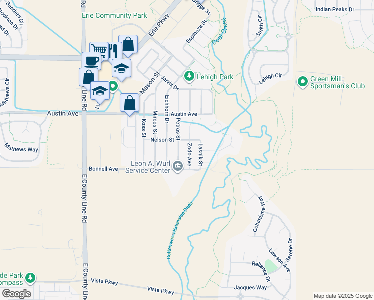 map of restaurants, bars, coffee shops, grocery stores, and more near 1116 Zodo Avenue in Erie