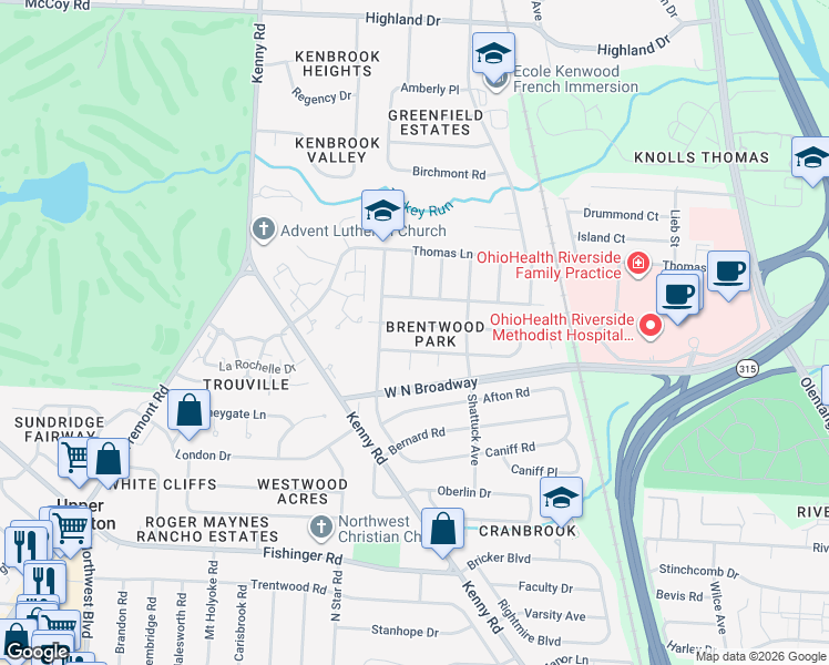 map of restaurants, bars, coffee shops, grocery stores, and more near 1055 Havendale Drive in Columbus