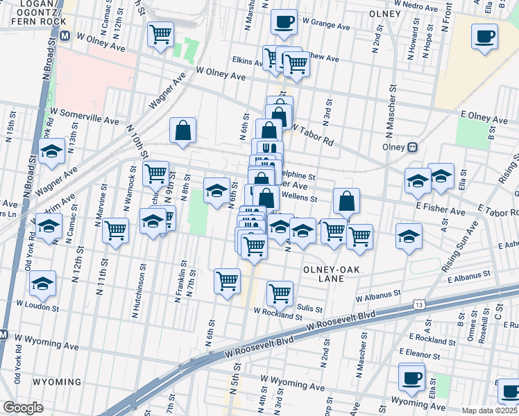map of restaurants, bars, coffee shops, grocery stores, and more near 503 West Duncannon Avenue in Philadelphia