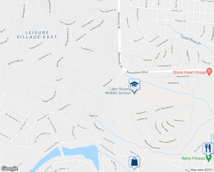 map of restaurants, bars, coffee shops, grocery stores, and more near 1023A Shetland Drive in Lakewood