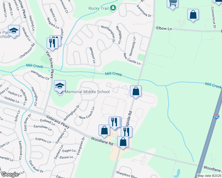 map of restaurants, bars, coffee shops, grocery stores, and more near 712 Downing Court in Westampton