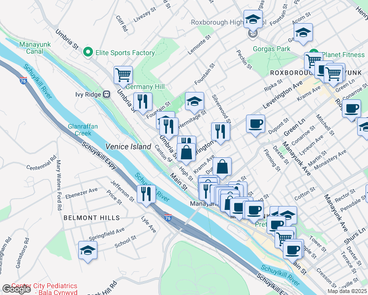 map of restaurants, bars, coffee shops, grocery stores, and more near 126 Ripka Street in Philadelphia