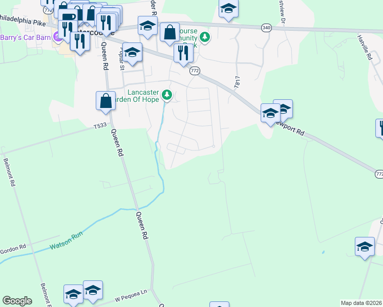 map of restaurants, bars, coffee shops, grocery stores, and more near 79 Pleasant Road in Gordonville