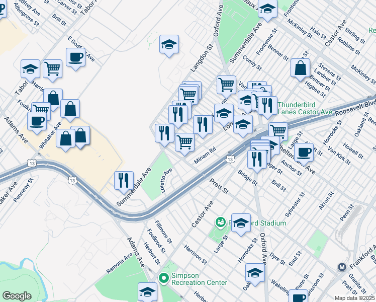 map of restaurants, bars, coffee shops, grocery stores, and more near 961 Marcella Street in Philadelphia