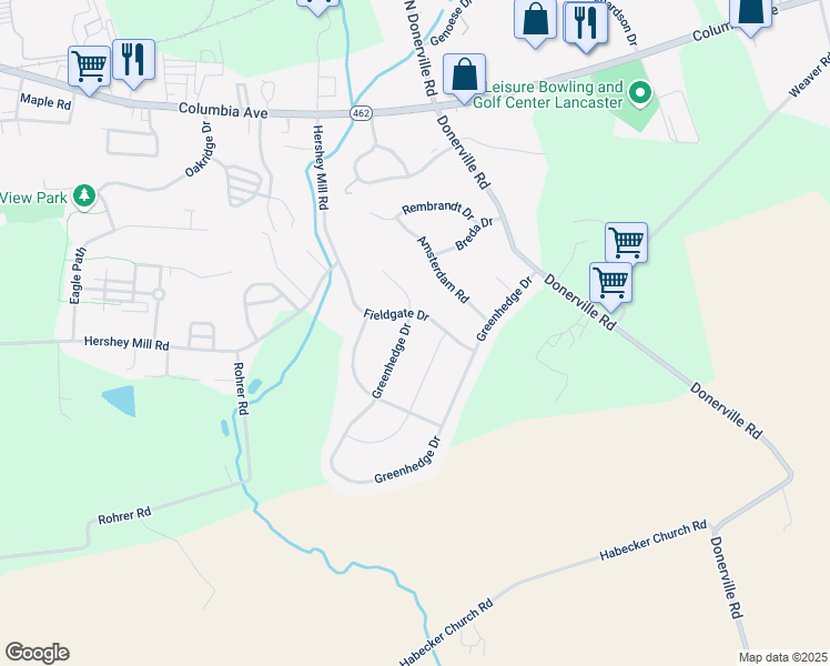 map of restaurants, bars, coffee shops, grocery stores, and more near 633 Greenhedge Dr in Lancaster