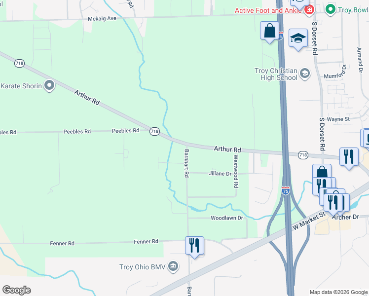 map of restaurants, bars, coffee shops, grocery stores, and more near 536 Barnhart Road in Troy