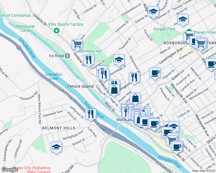 map of restaurants, bars, coffee shops, grocery stores, and more near 105 Ripka St in Philadelphia