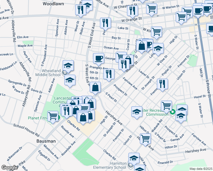 map of restaurants, bars, coffee shops, grocery stores, and more near 869 Pennsylvania 999 in Lancaster