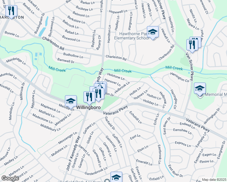 map of restaurants, bars, coffee shops, grocery stores, and more near 3 Holstone Lane in Willingboro
