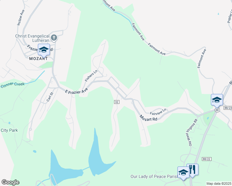 map of restaurants, bars, coffee shops, grocery stores, and more near 99 Mozart Meadows in Benwood