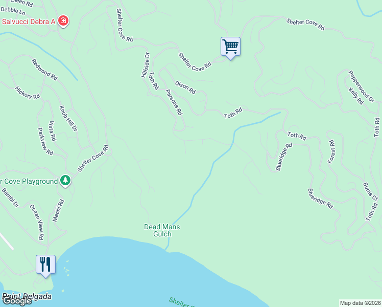 map of restaurants, bars, coffee shops, grocery stores, and more near 51 High Ct in Whitethorn