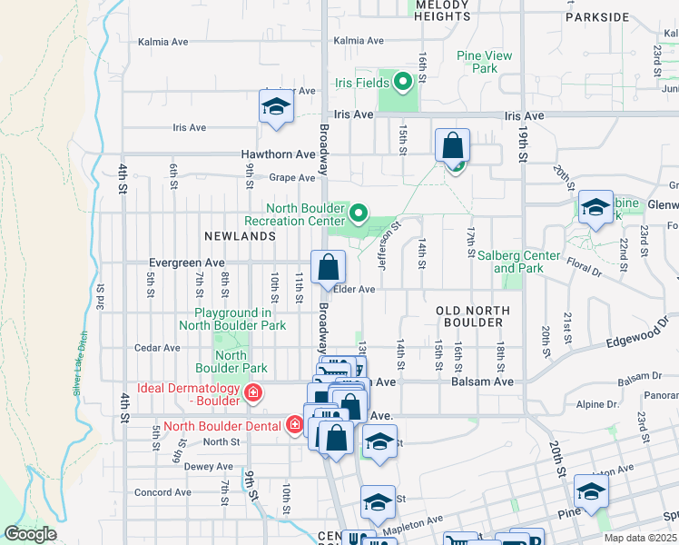 map of restaurants, bars, coffee shops, grocery stores, and more near in Boulder