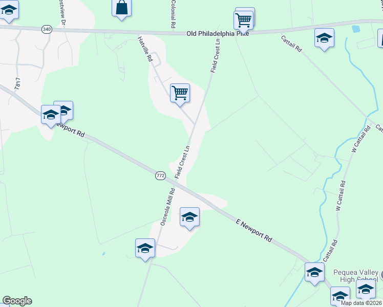 map of restaurants, bars, coffee shops, grocery stores, and more near 128 Field Crest Lane in Gordonville