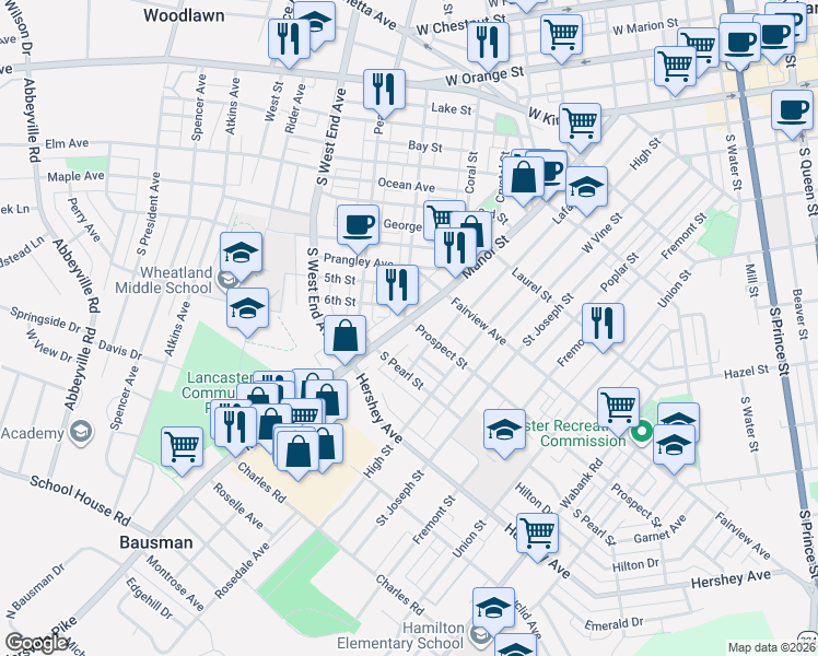 map of restaurants, bars, coffee shops, grocery stores, and more near 869 Pennsylvania 999 in Lancaster