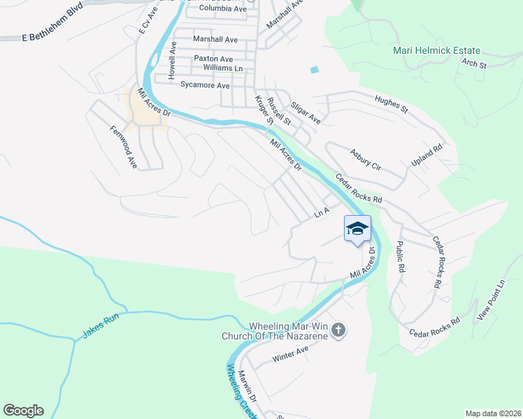 map of restaurants, bars, coffee shops, grocery stores, and more near 9 Timberview Drive in Wheeling