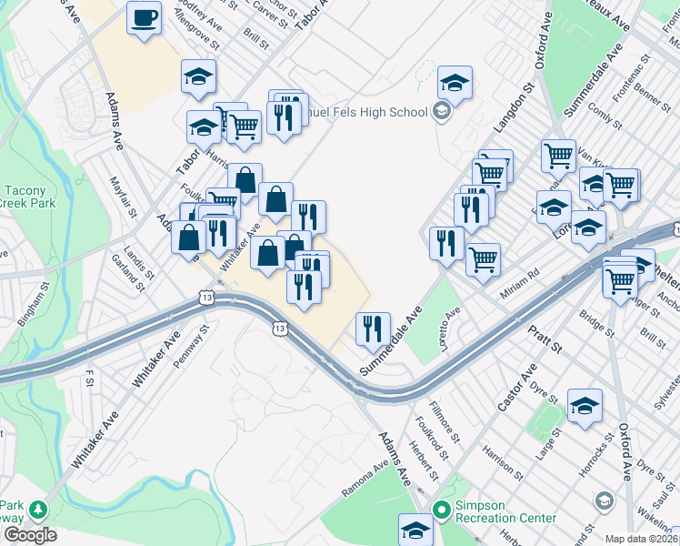 map of restaurants, bars, coffee shops, grocery stores, and more near 19 in Philadelphia