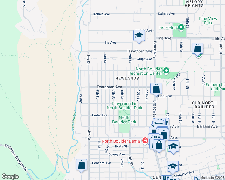 map of restaurants, bars, coffee shops, grocery stores, and more near 3066 7th Street in Boulder